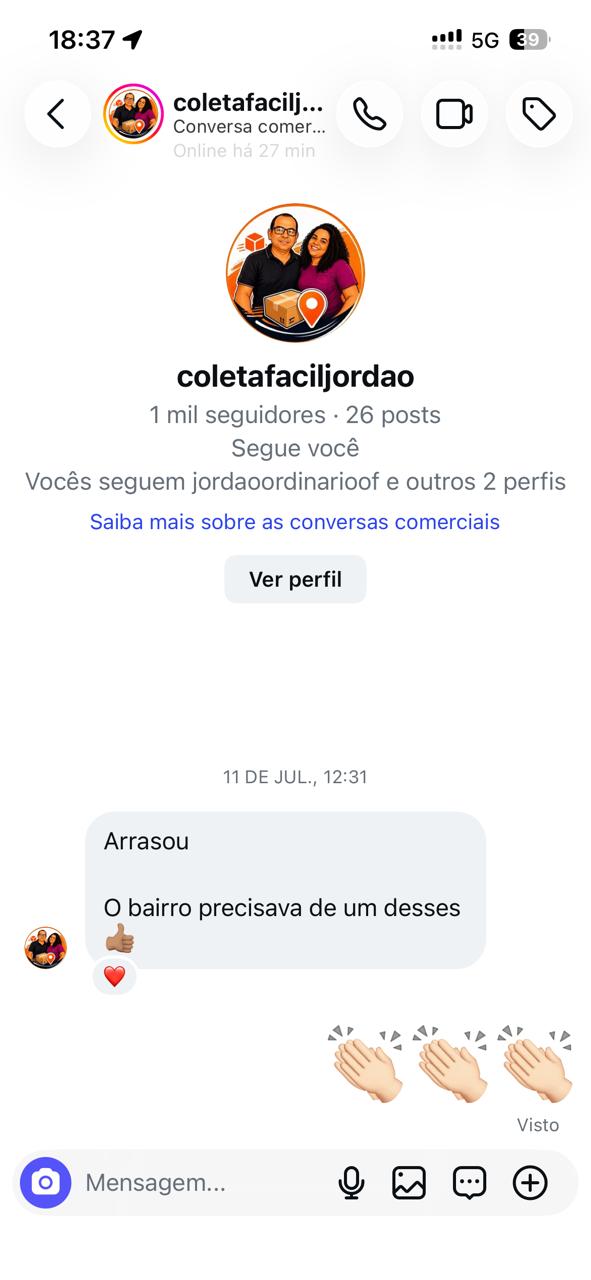 Captura do feedback de Coleta Fácil Jordão