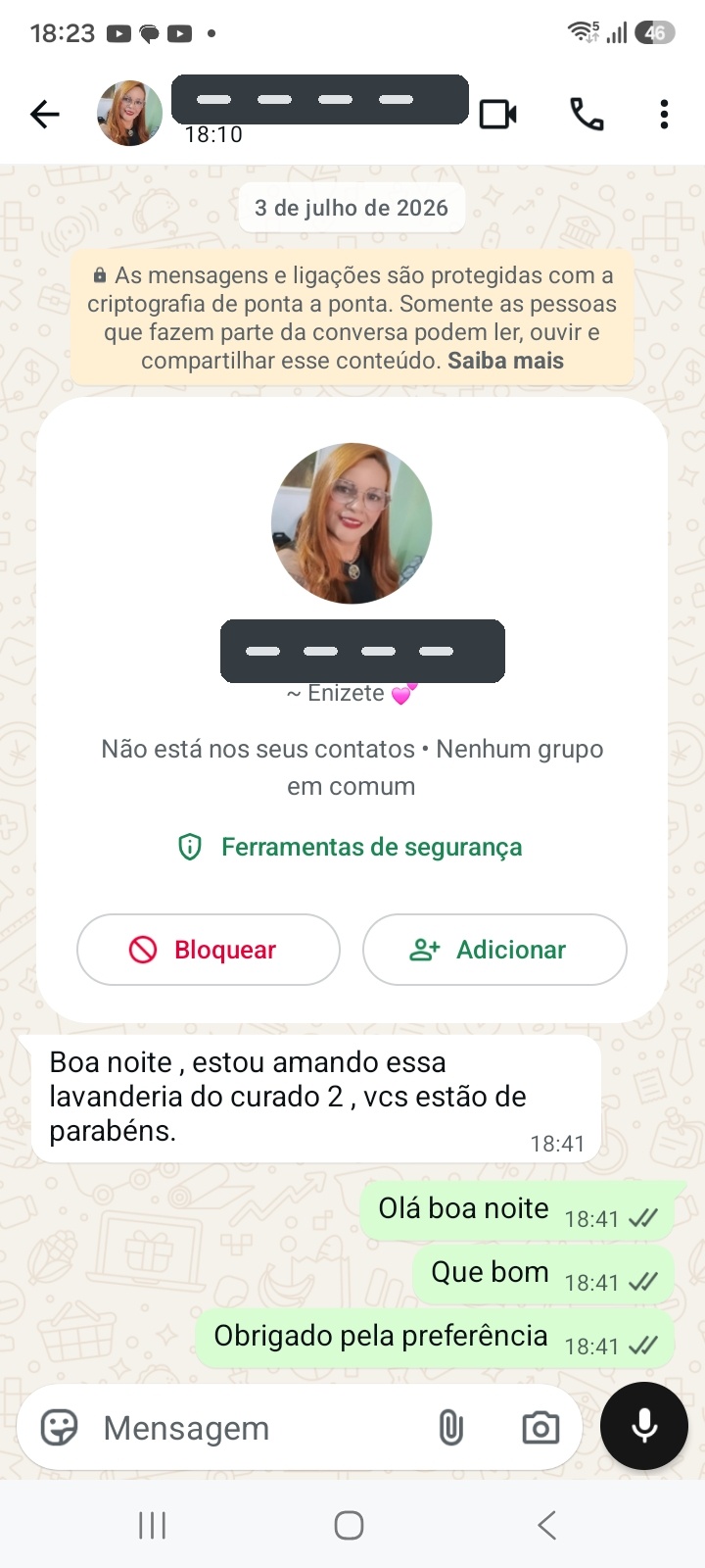 Captura do feedback de Enizete